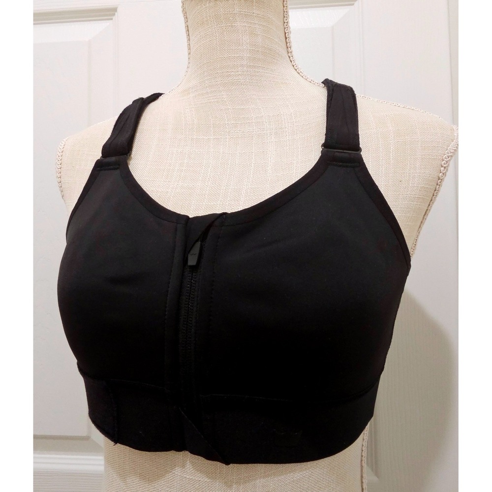 SheFit Size Luxe Flex Adjustable Sports Bra Black Front Zip Medium Impact NWOT